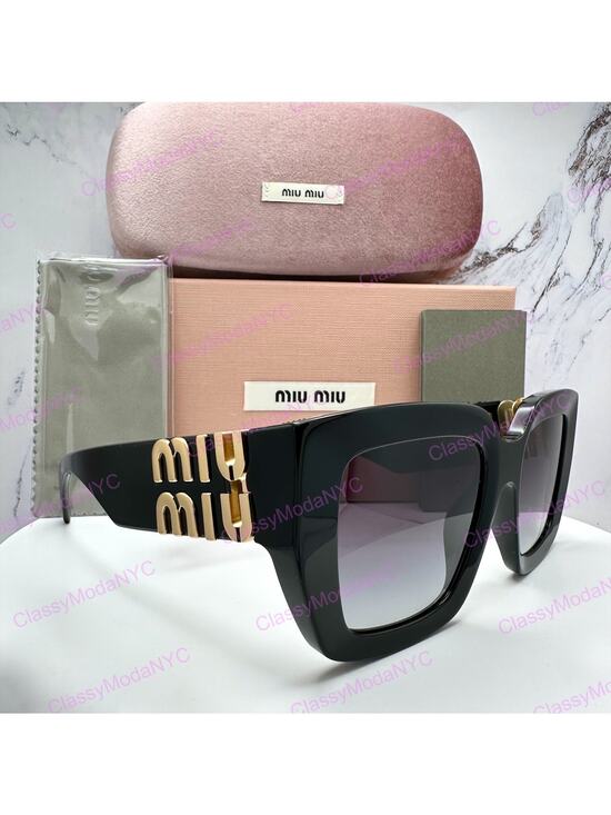 New MIU MIU Sunglasses Black Square 2026 Gold Metal Logo Women Authentic w/ Case main image 10
